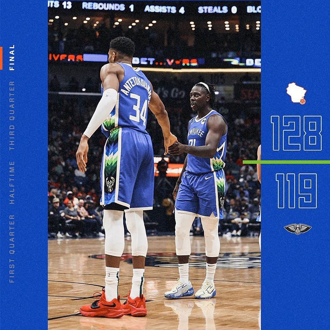 aoa体育体育亚洲官网-雄鹿擒鹈鹕，米德尔顿砍下25分